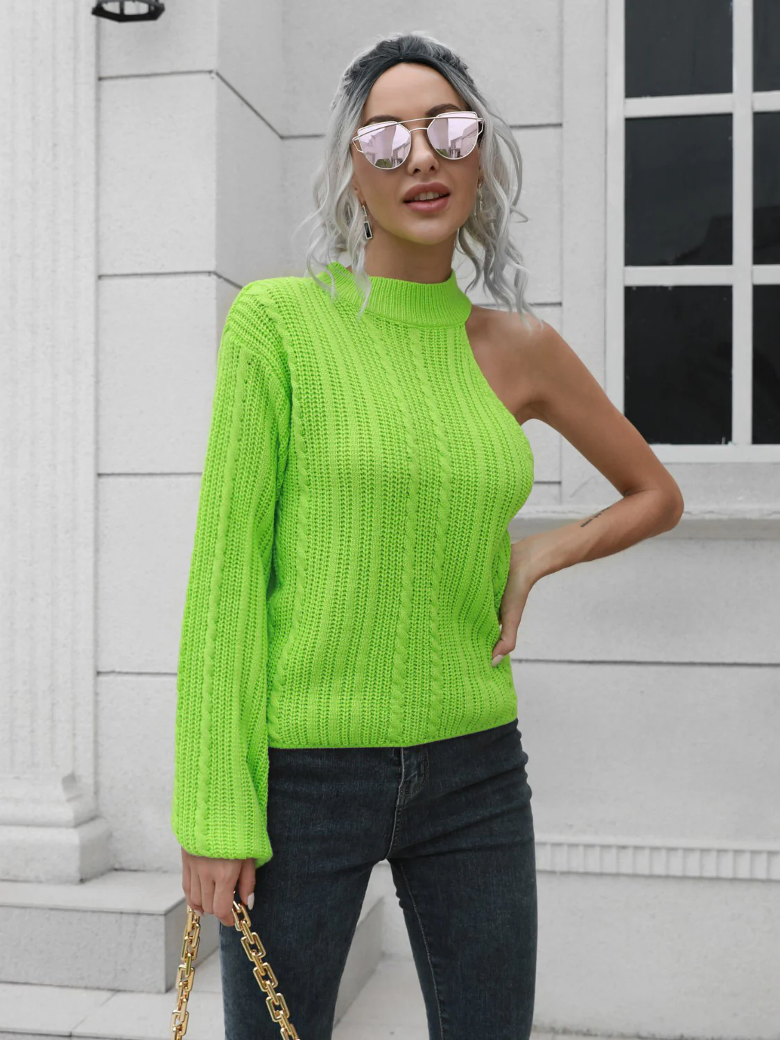 Cable-Knit Round Neck Asymmetrical Sweater - Image 8