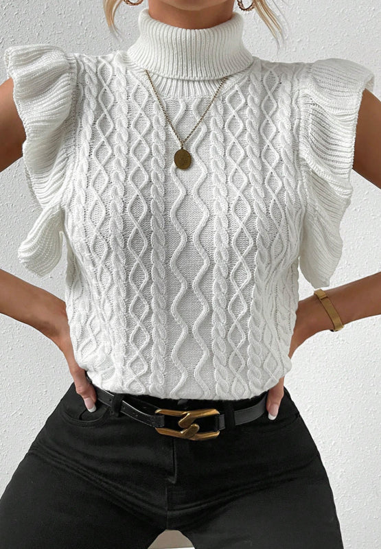 Cable-Knit Turtleneck Cap Sleeve Sweater - Image 3