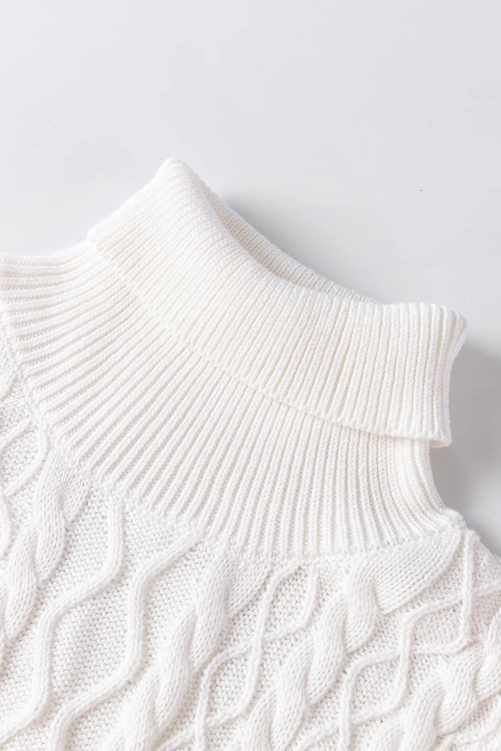 Cable-Knit Turtleneck Cap Sleeve Sweater - Image 7