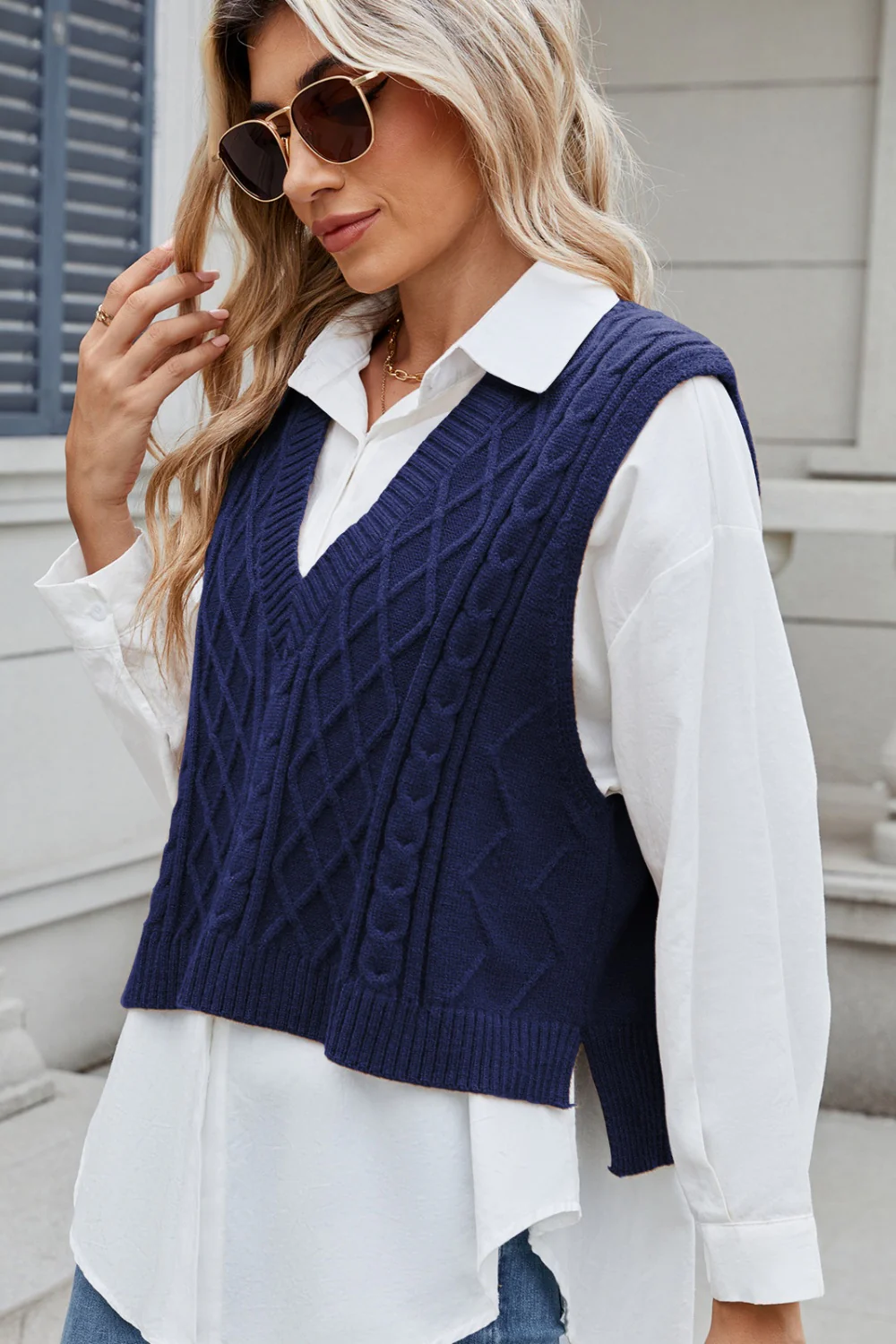 Cable-Knit V-Neck Sweater Vest - Image 10