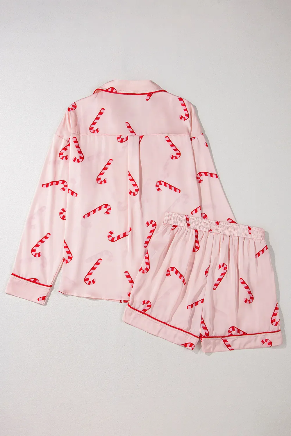 Candy Cane Collared Neck Long Sleeve Top and Shorts Lounge Set - Image 5