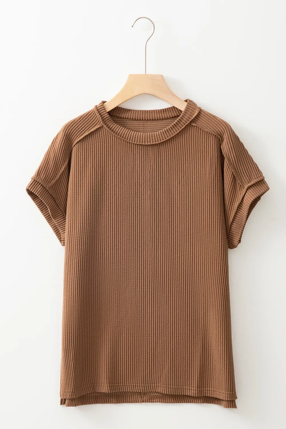 Casual Ribbed Short Sleeve Round Neck T-Shirt - Image 19
