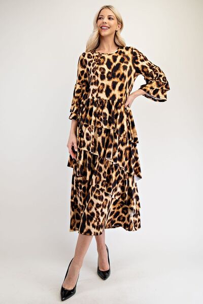 Celeste Full Size Leopard Asymmetrical Ruffle Midi Dress Plus Size - Image 7