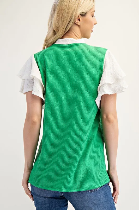 Celeste Full Size Solid Color Top with Ruffle Layered Sleeves Plus Size - Image 2