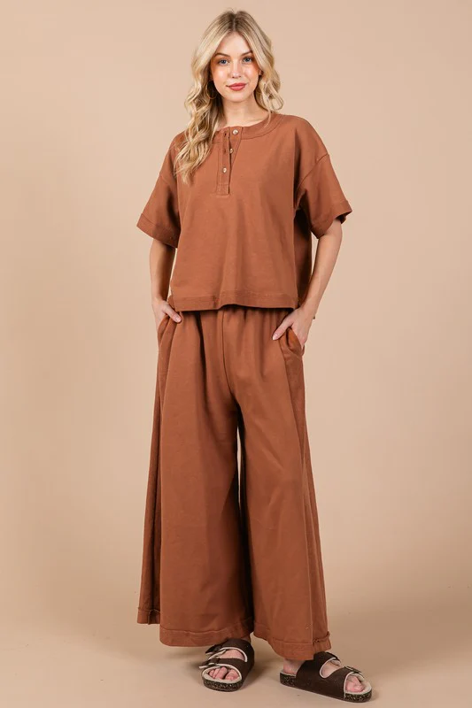 Ces Femme Half Button Half Sleeve Top and Pants Set - Image 2
