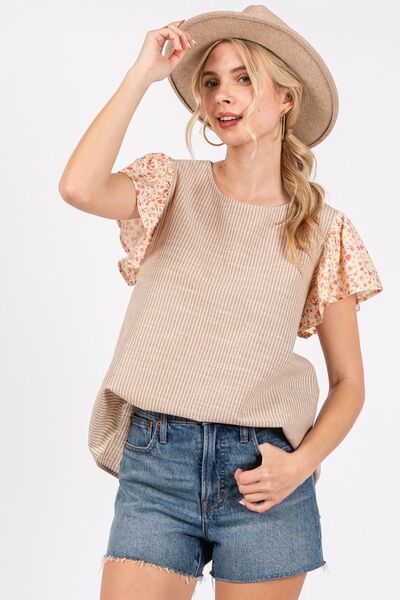 Ces Femme Round Neck Floral Short Sleeve Top - Image 2