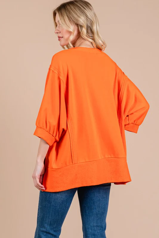 Ces Femme Side Slit Drop Shoulder Puff Sleeve Sweatshirt - Image 2