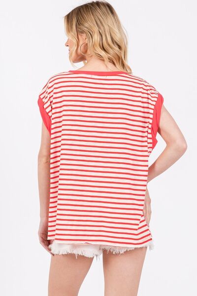 Ces Femme Side Slit Striped Cap Sleeve T-Shirt - Image 2