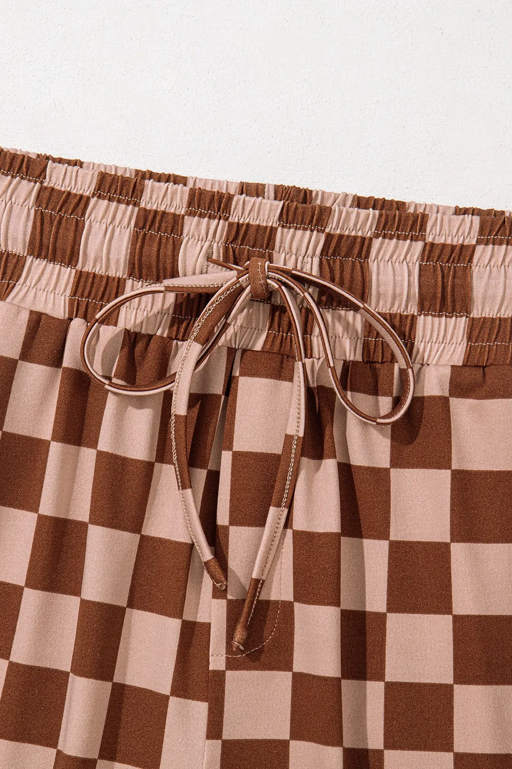 Checkered Elastic High Waist Loose Casual Pants - Image 10