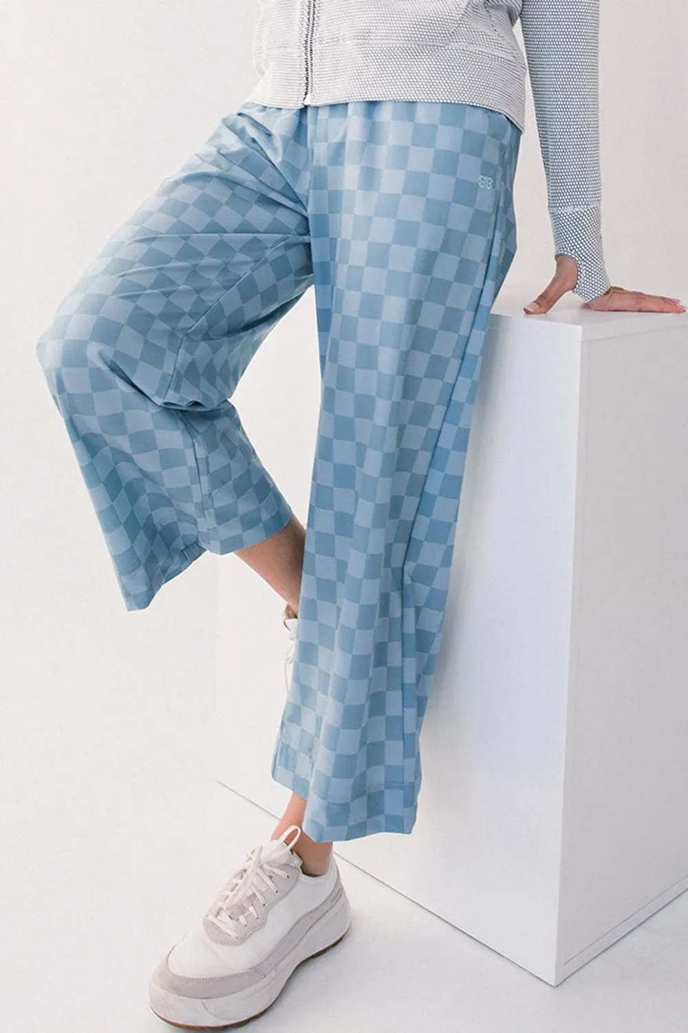 Checkered Elastic High Waist Loose Casual Pants - Image 3