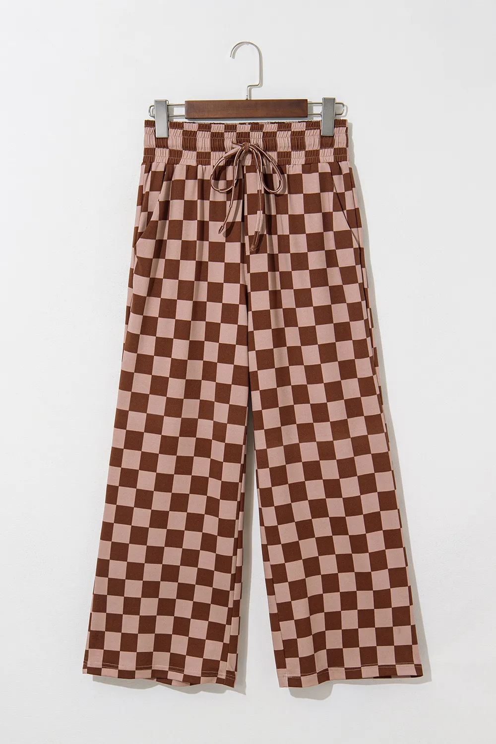 Checkered Elastic High Waist Loose Casual Pants - Image 8