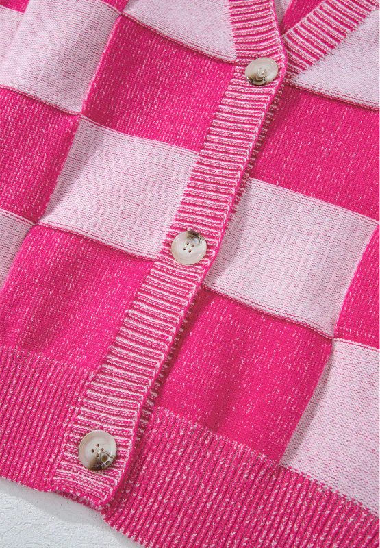 Checkered V-Neck Long Sleeve Cardigan - Image 8