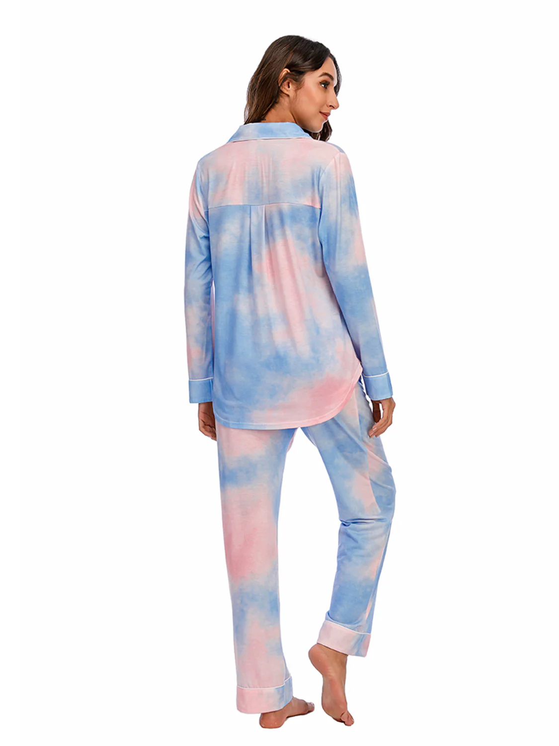 Collared Neck Long Sleeve Loungewear Set with Pockets - Image 21