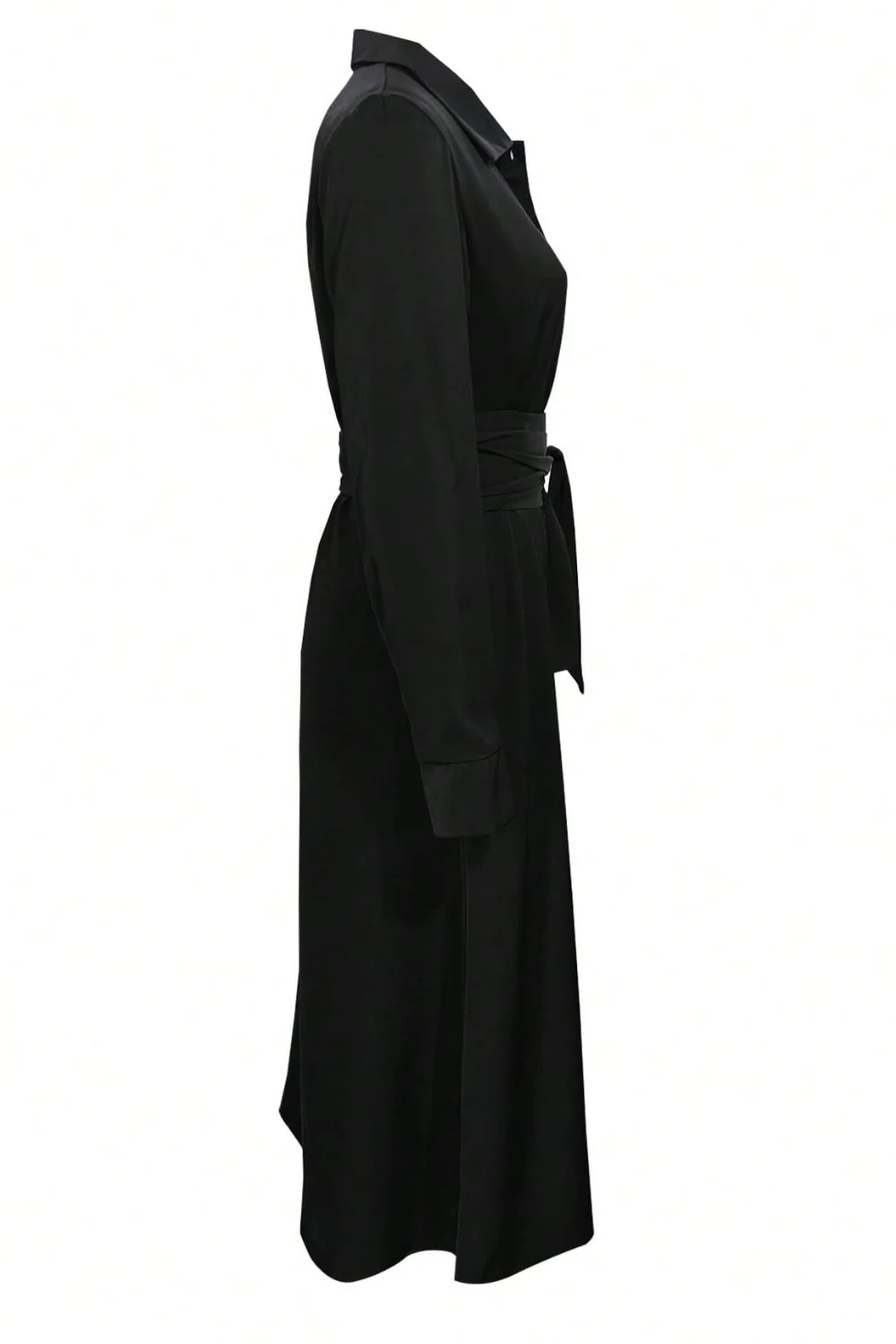 Collared Neck Long Sleeve Midi Shirt Dress - Image 4