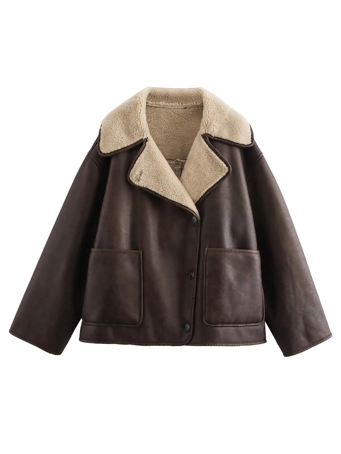 Collared Neck Long Sleeve Plush Jacket - Image 5