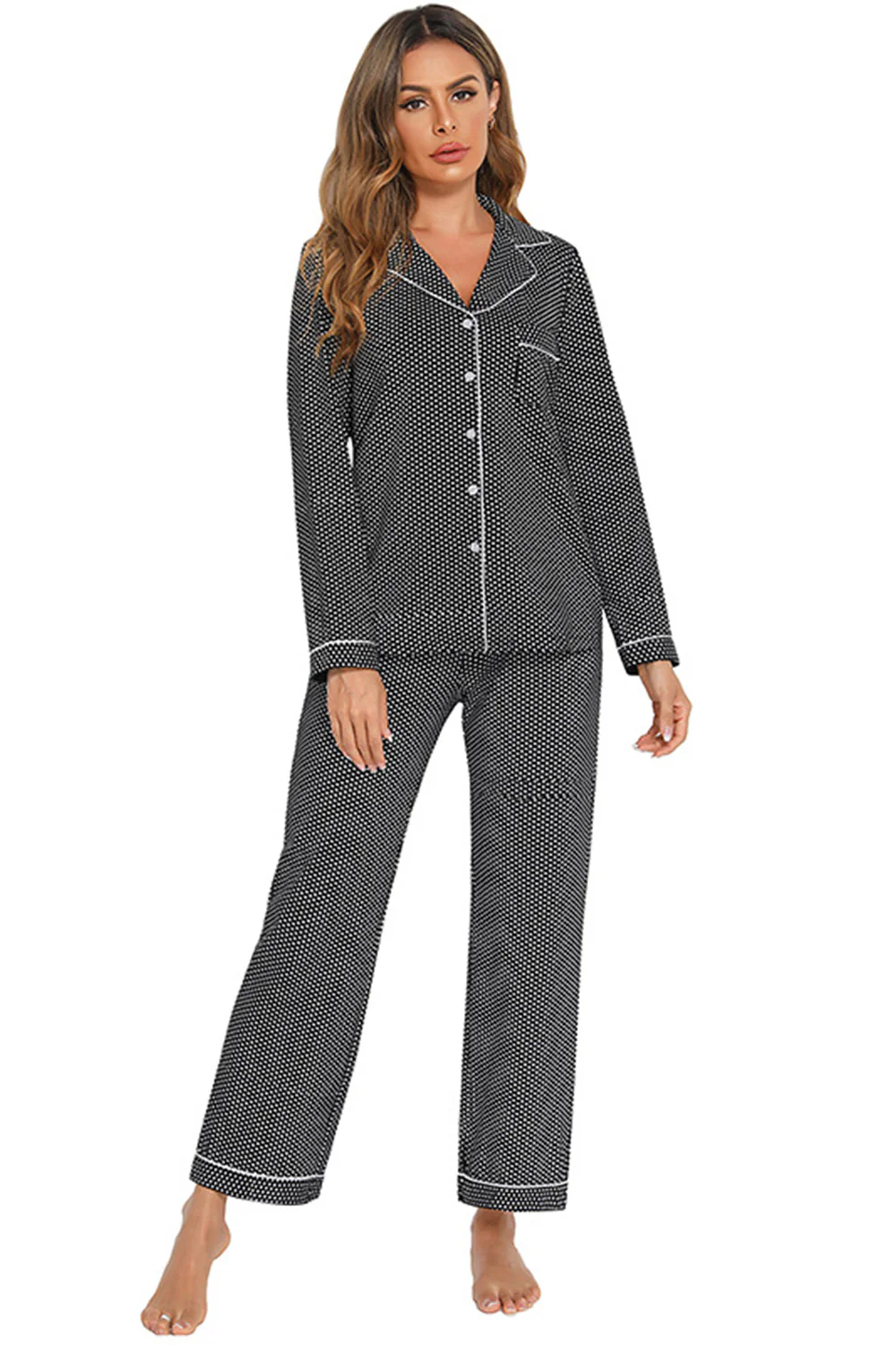 Collared Neck Loungewear Set with Pocket - Image 5