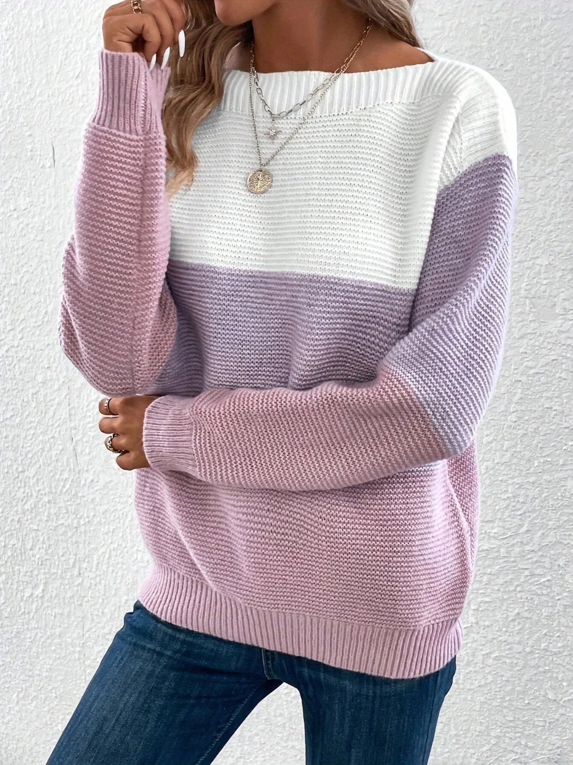 Color Block Boat Neck Sweater - Image 12