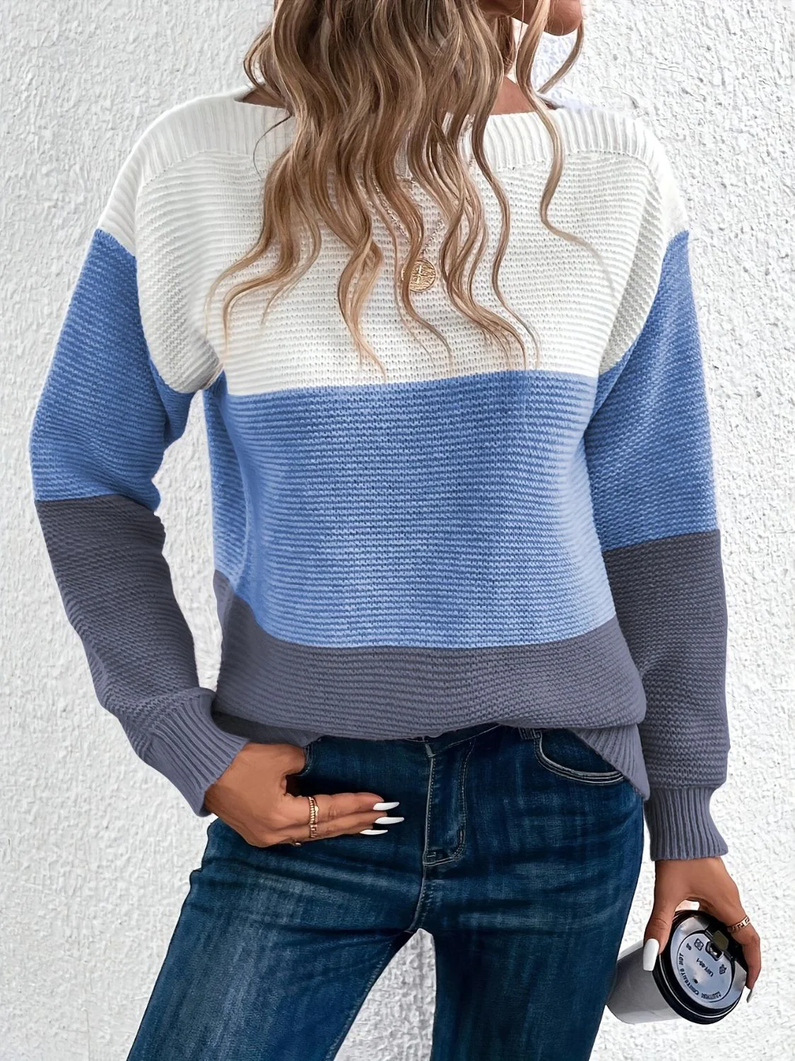 Color Block Boat Neck Sweater - Image 3