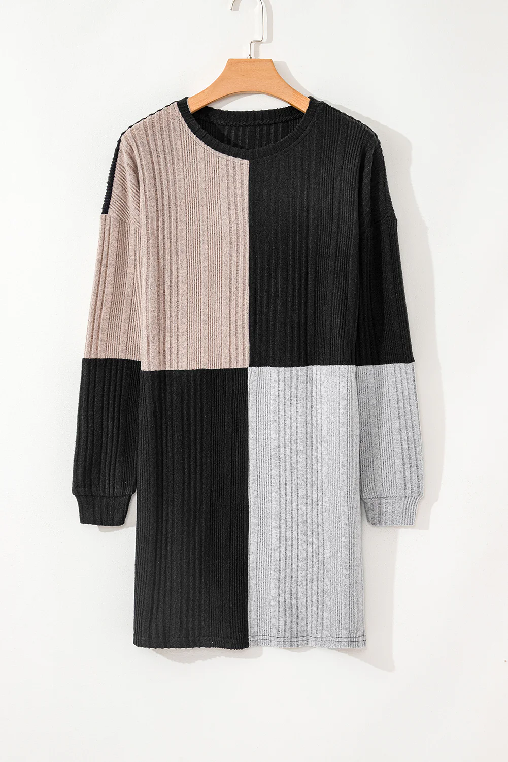 Color Block Drop Shoulder Long Sleeve Mini Dress - Image 8