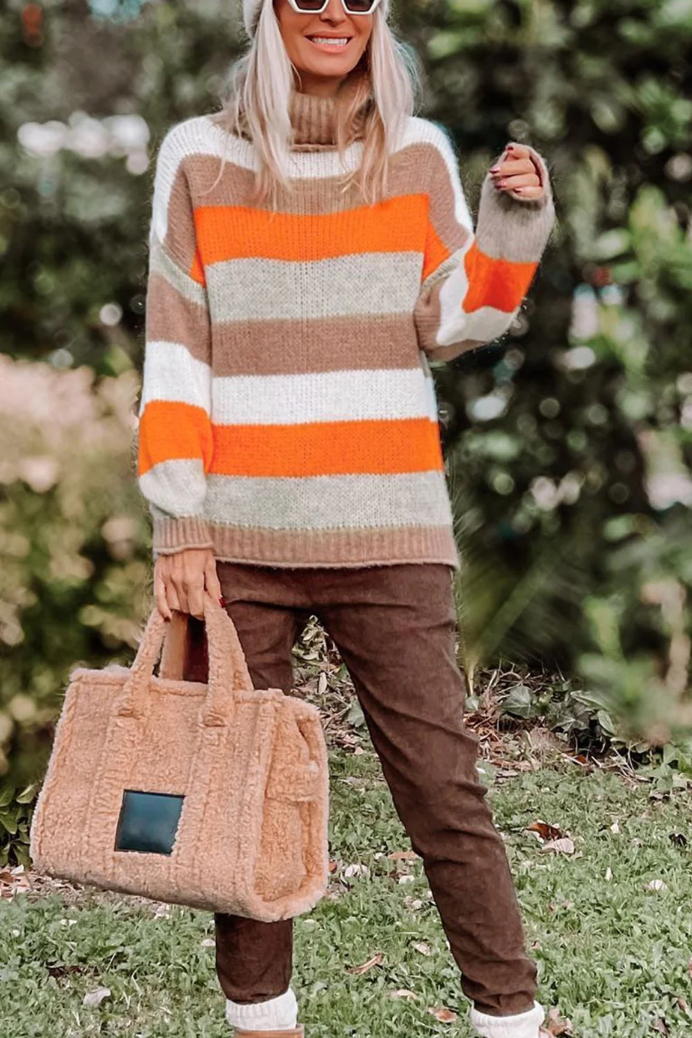 Color Block Drop Shoulder Turtleneck Sweater - Image 3