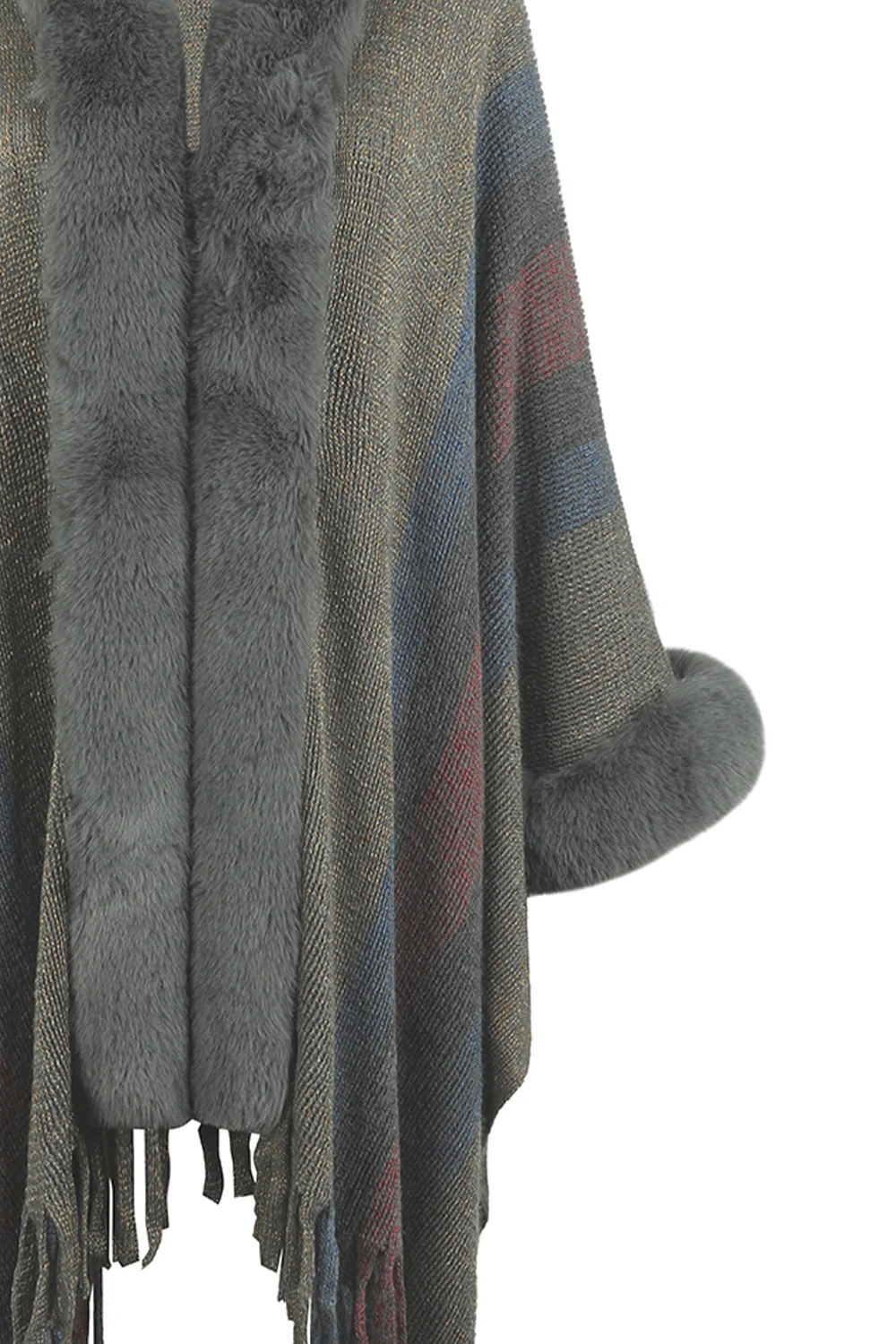 Color Block Fringe Detail Poncho - Image 11