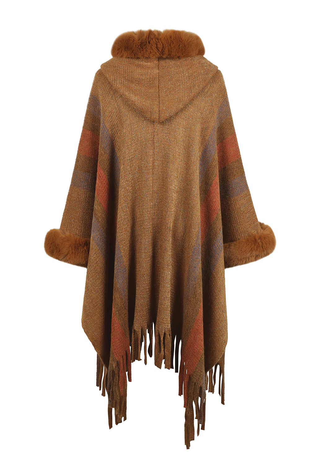 Color Block Fringe Detail Poncho - Image 13