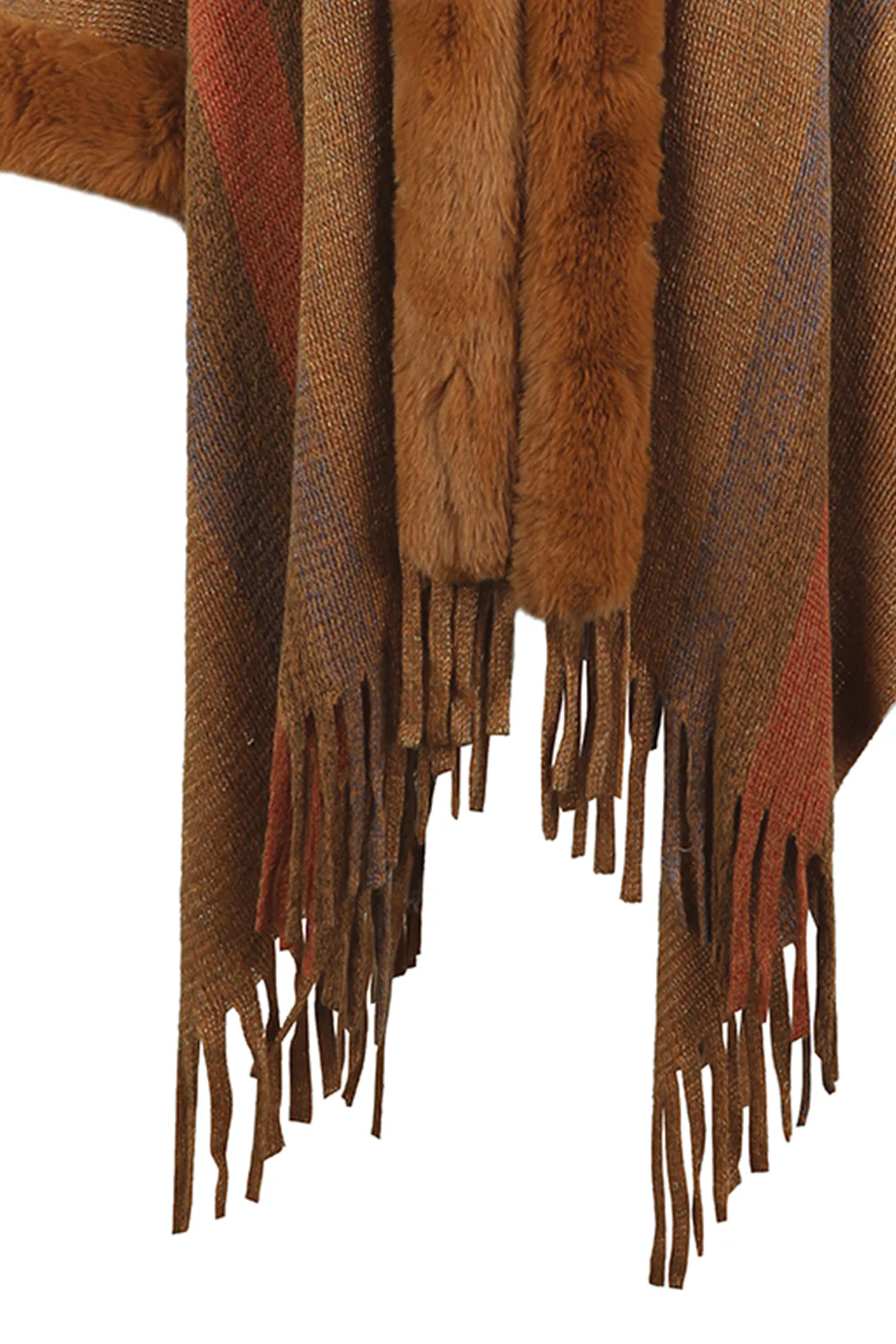 Color Block Fringe Detail Poncho - Image 14