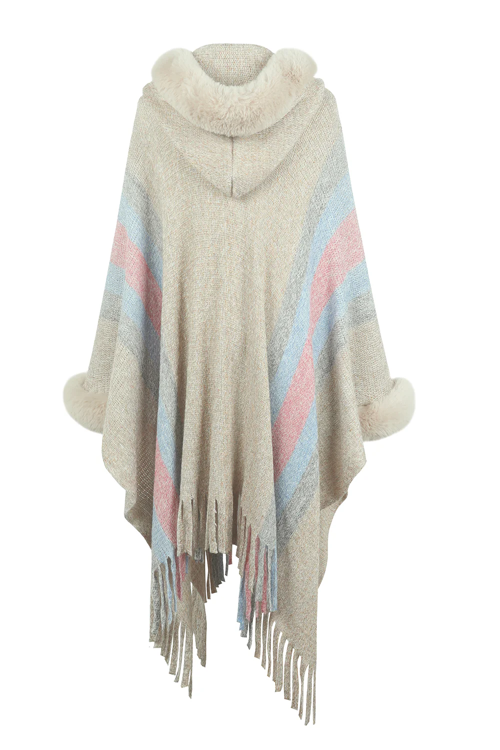 Color Block Fringe Detail Poncho - Image 5
