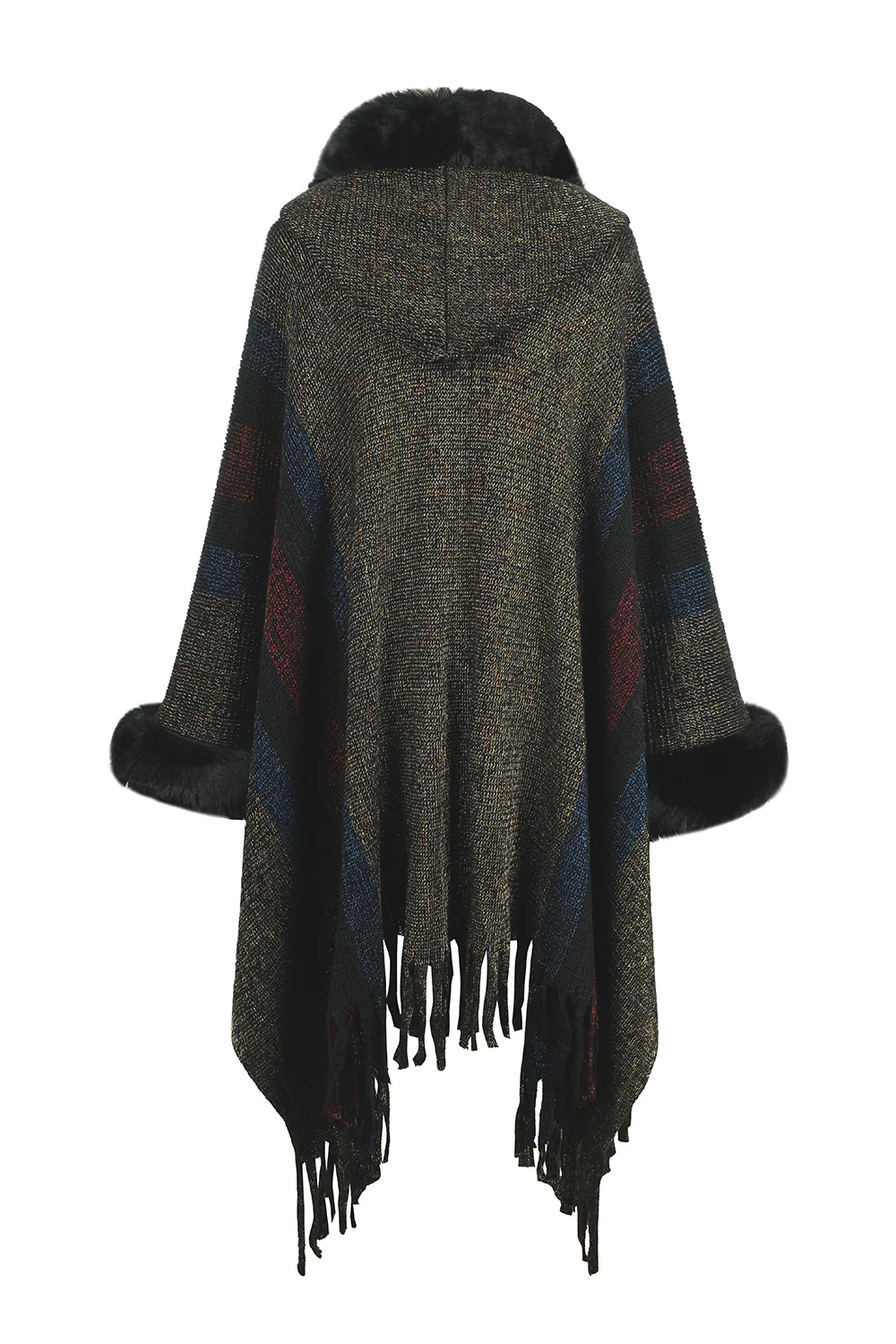 Color Block Fringe Detail Poncho - Image 7