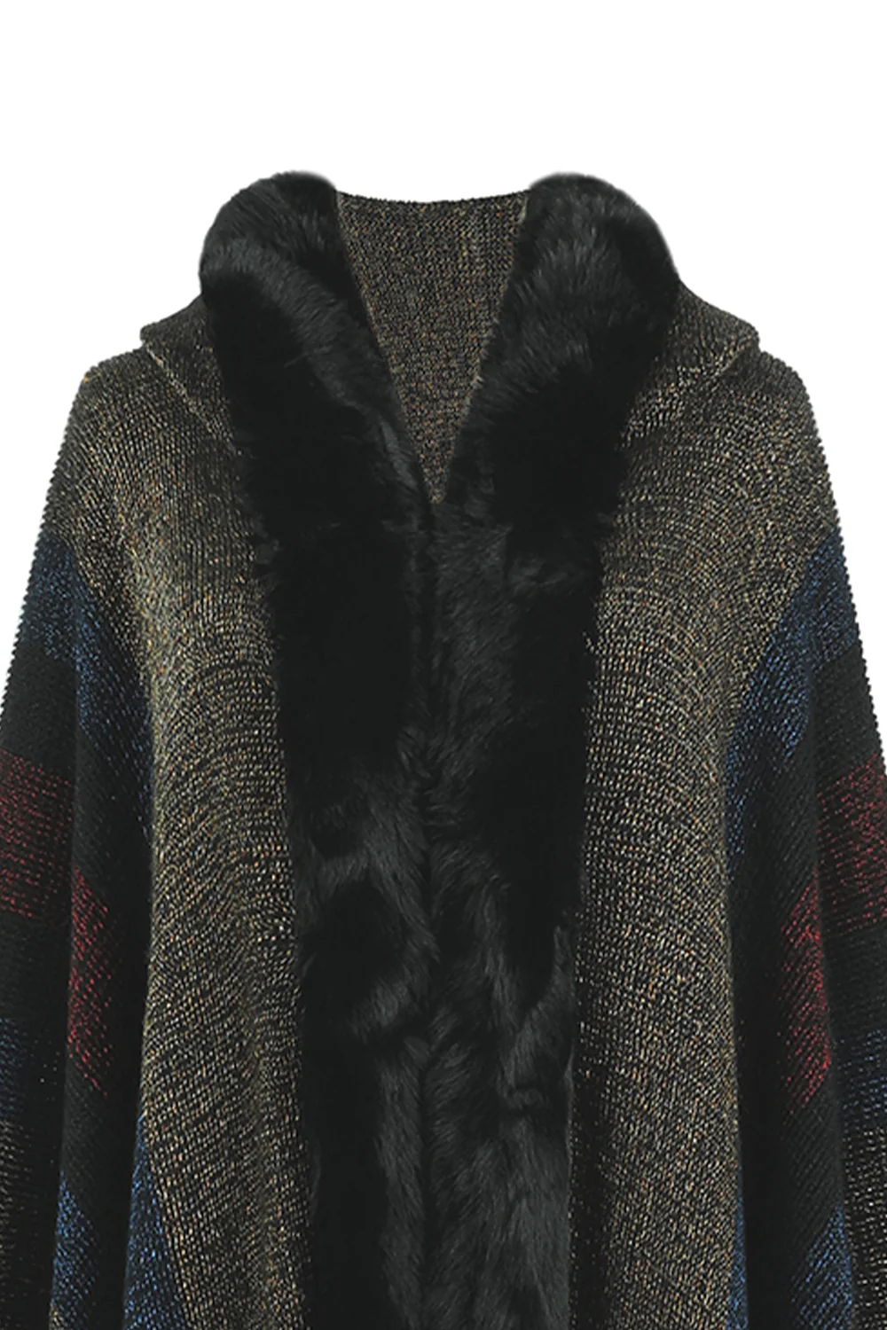 Color Block Fringe Detail Poncho - Image 8