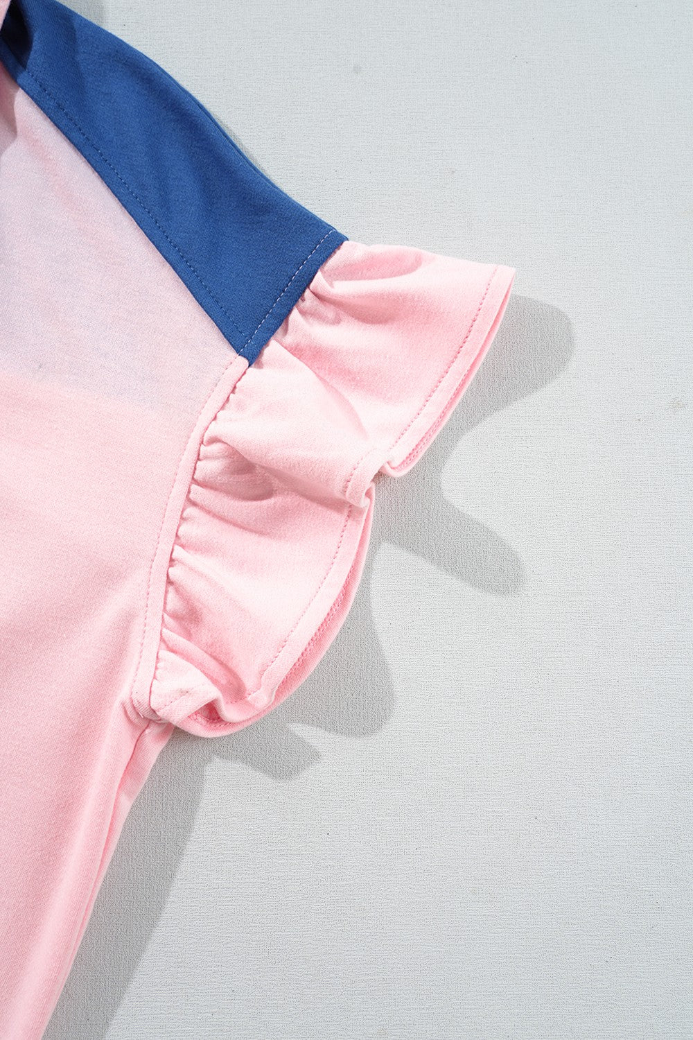 Color Block Half Buttoned Ruffled Short Sleeve T Shirt - Image 10