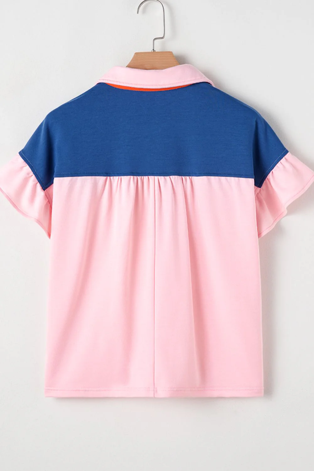 Color Block Half Buttoned Ruffled Short Sleeve T Shirt - Image 7