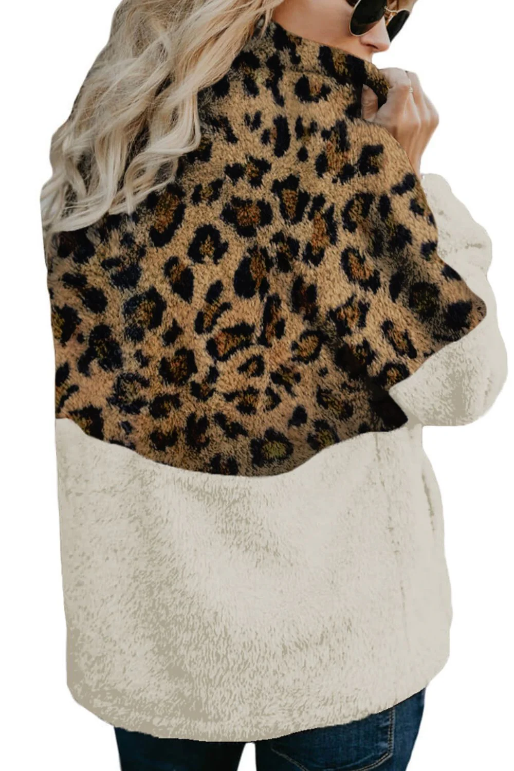 Color Block Half Zip Long Sleeve Fuzzy Sweatshirt - Image 11