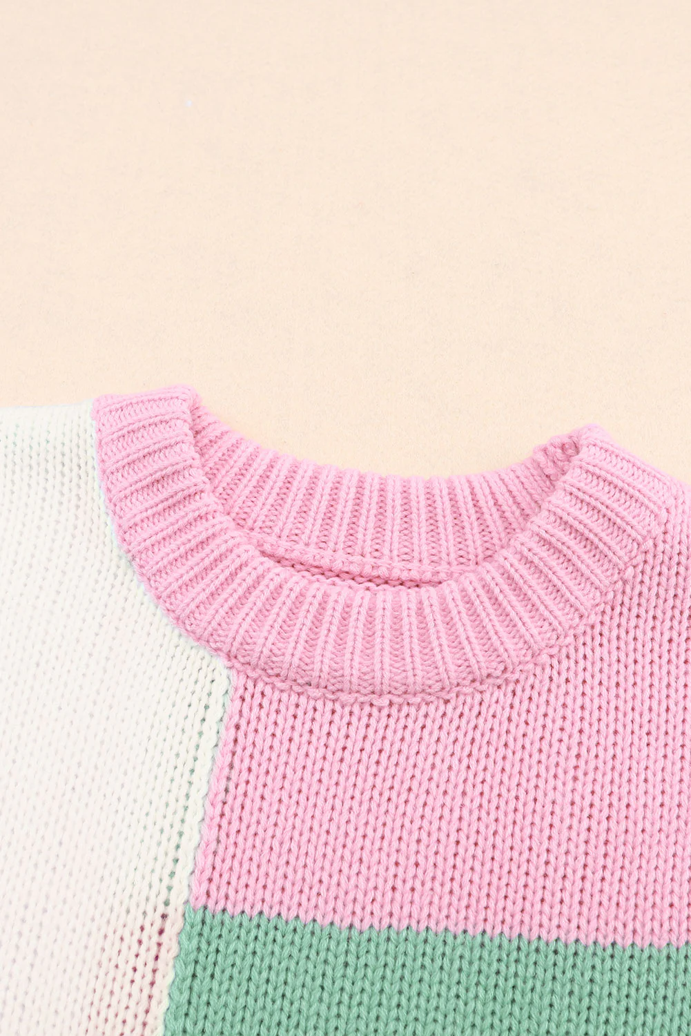 Color Block Round Neck Drop Shoulder Sweater - Image 12