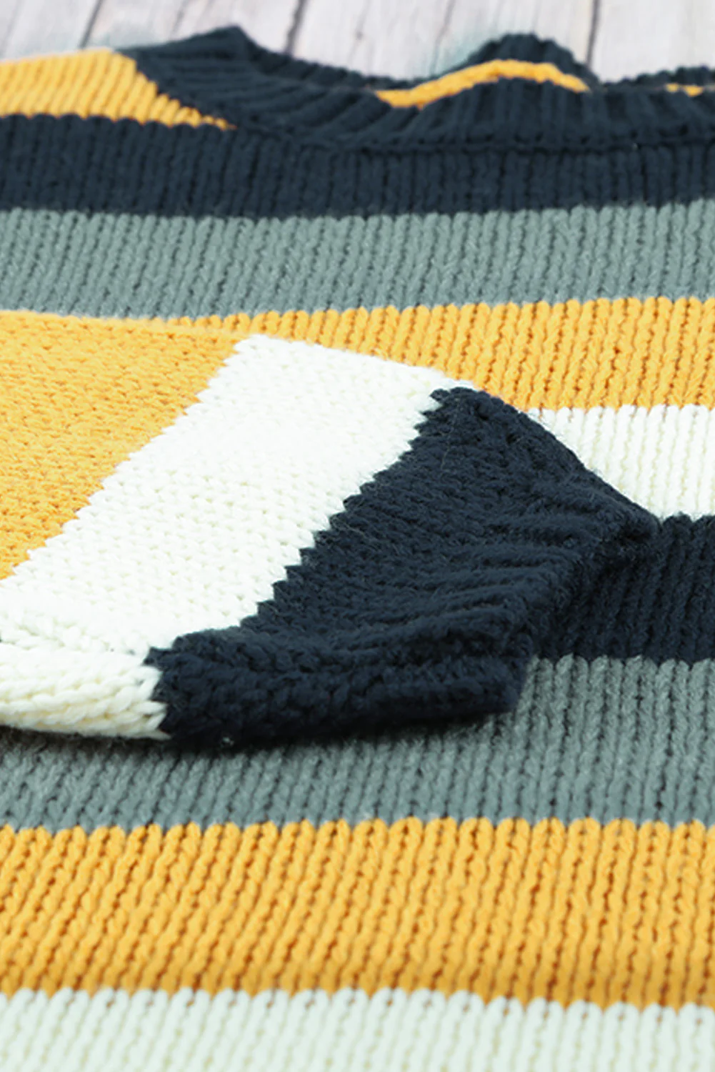 Color Block Round Neck Dropped Shoulder Sweater - Image 10