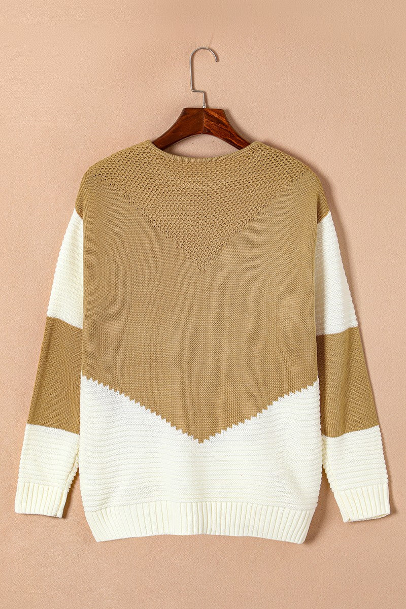 Color Block Round Neck Long Sleeve Sweater - Image 10