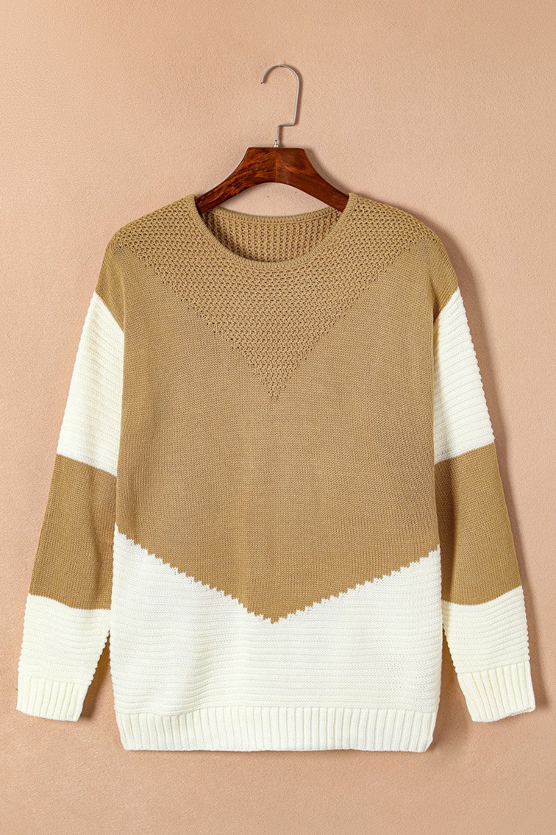 Color Block Round Neck Long Sleeve Sweater - Image 9