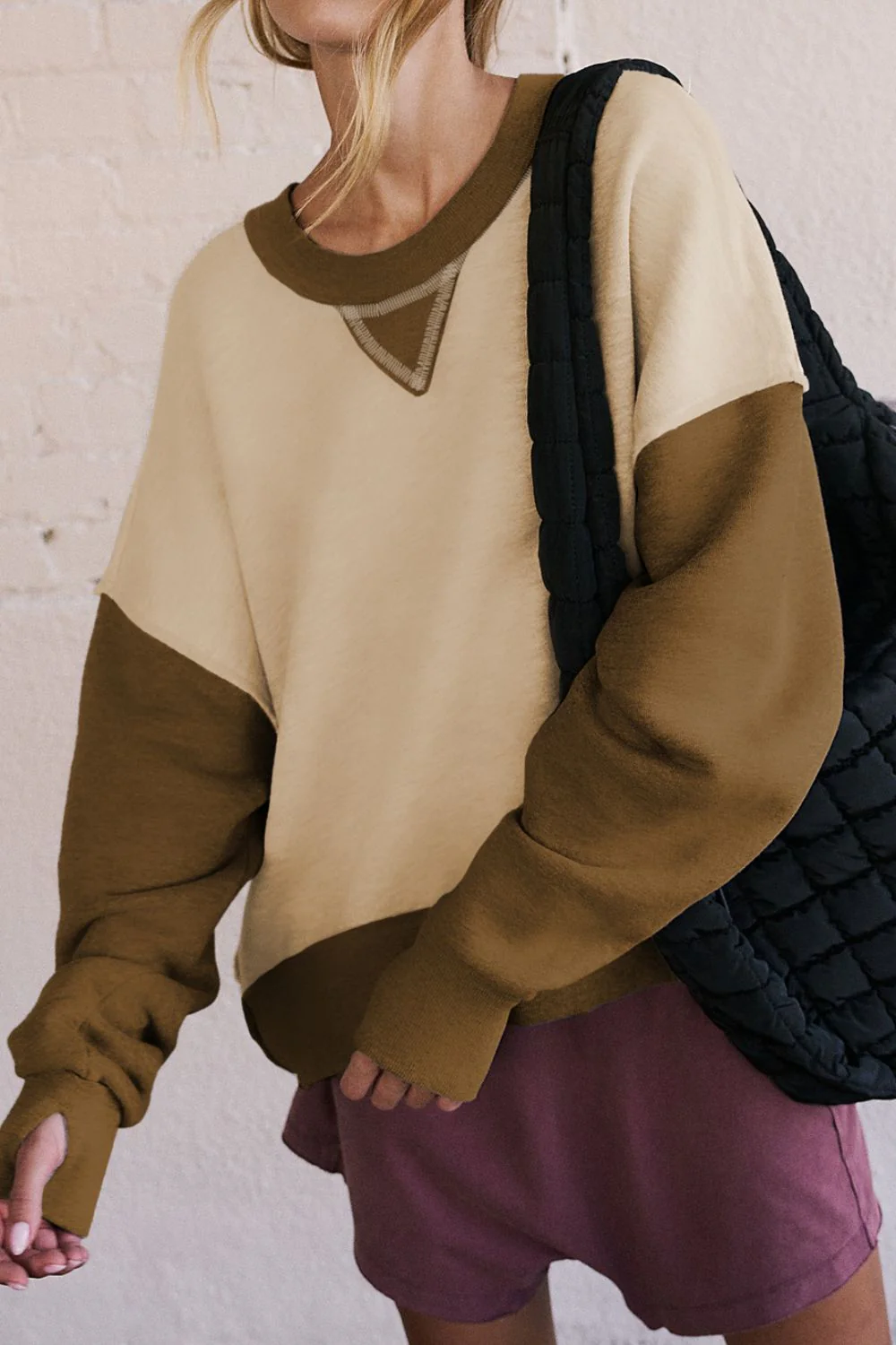 Color Block Round Neck Long Sleeve Sweatshirt - Image 7