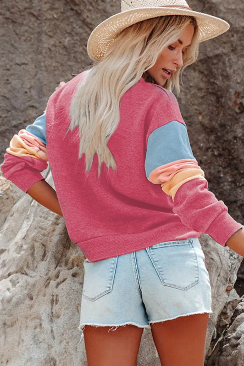 Color Block Round Neck Long Sleeve Sweatshirt - Image 3