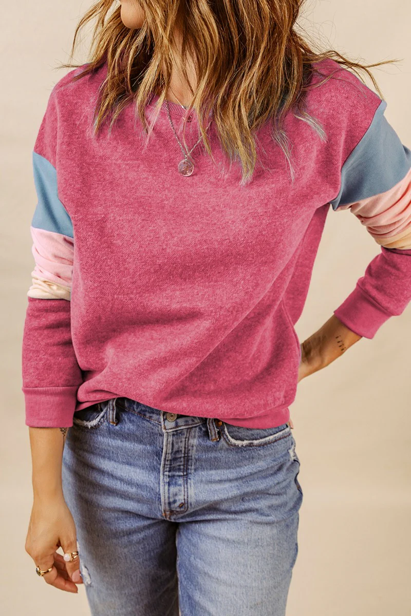 Color Block Round Neck Long Sleeve Sweatshirt - Image 5