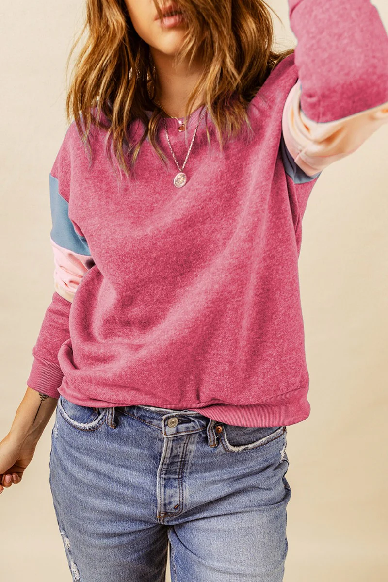 Color Block Round Neck Long Sleeve Sweatshirt - Image 6