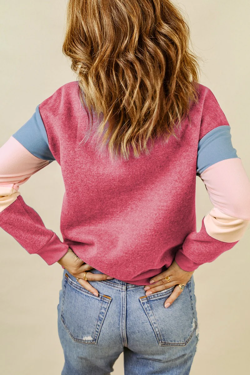 Color Block Round Neck Long Sleeve Sweatshirt - Image 7