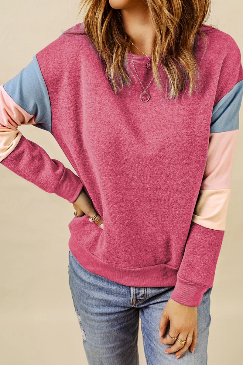 Color Block Round Neck Long Sleeve Sweatshirt - Image 8