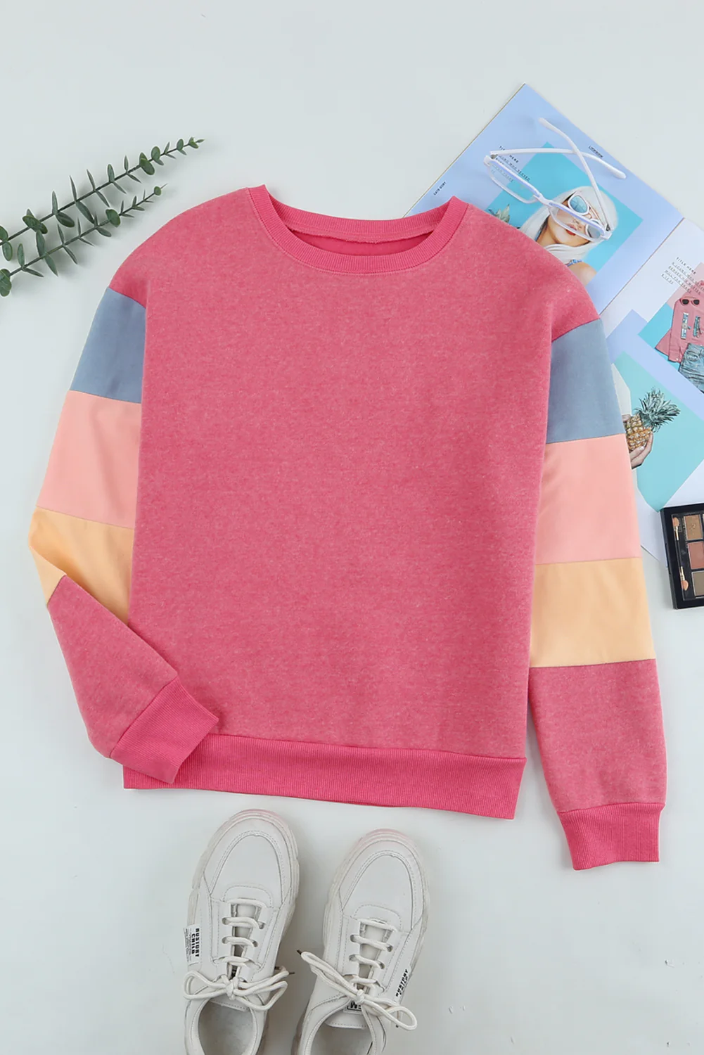 Color Block Round Neck Long Sleeve Sweatshirt - Image 9