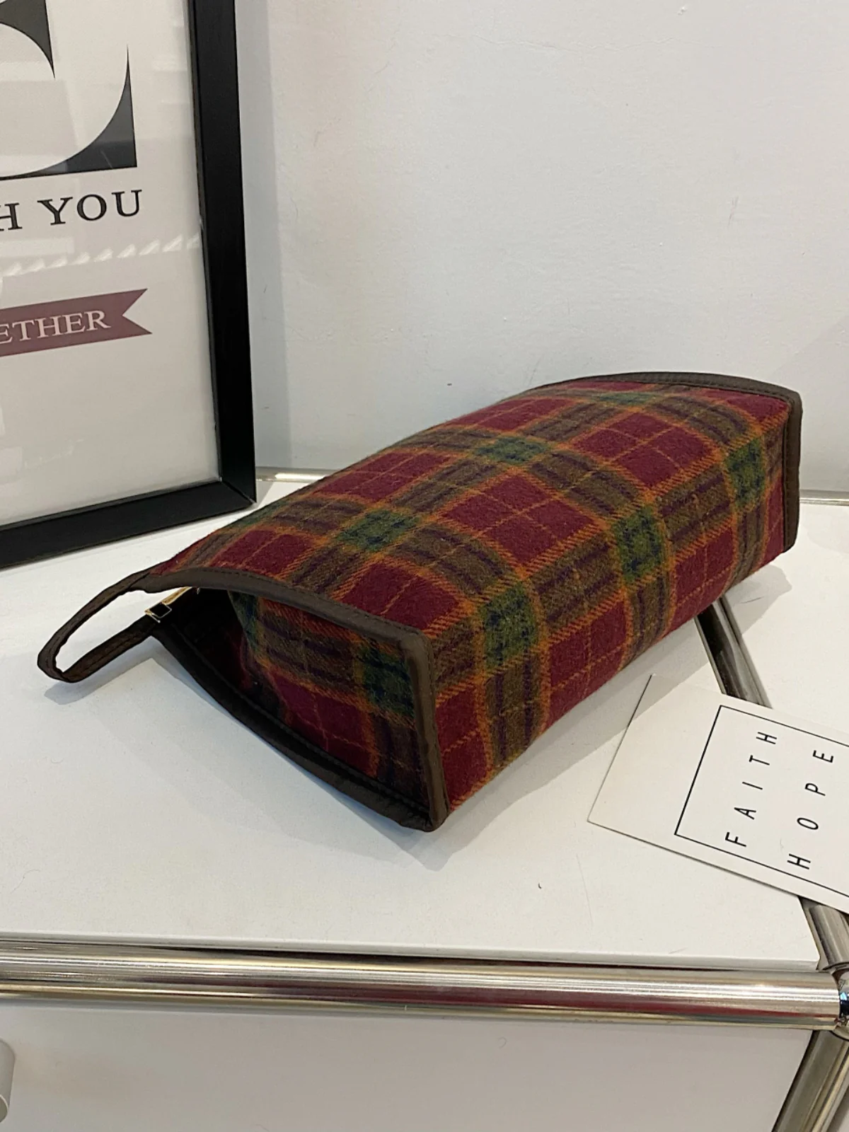 Contrast Plaid Clutch with Zipper - Image 16