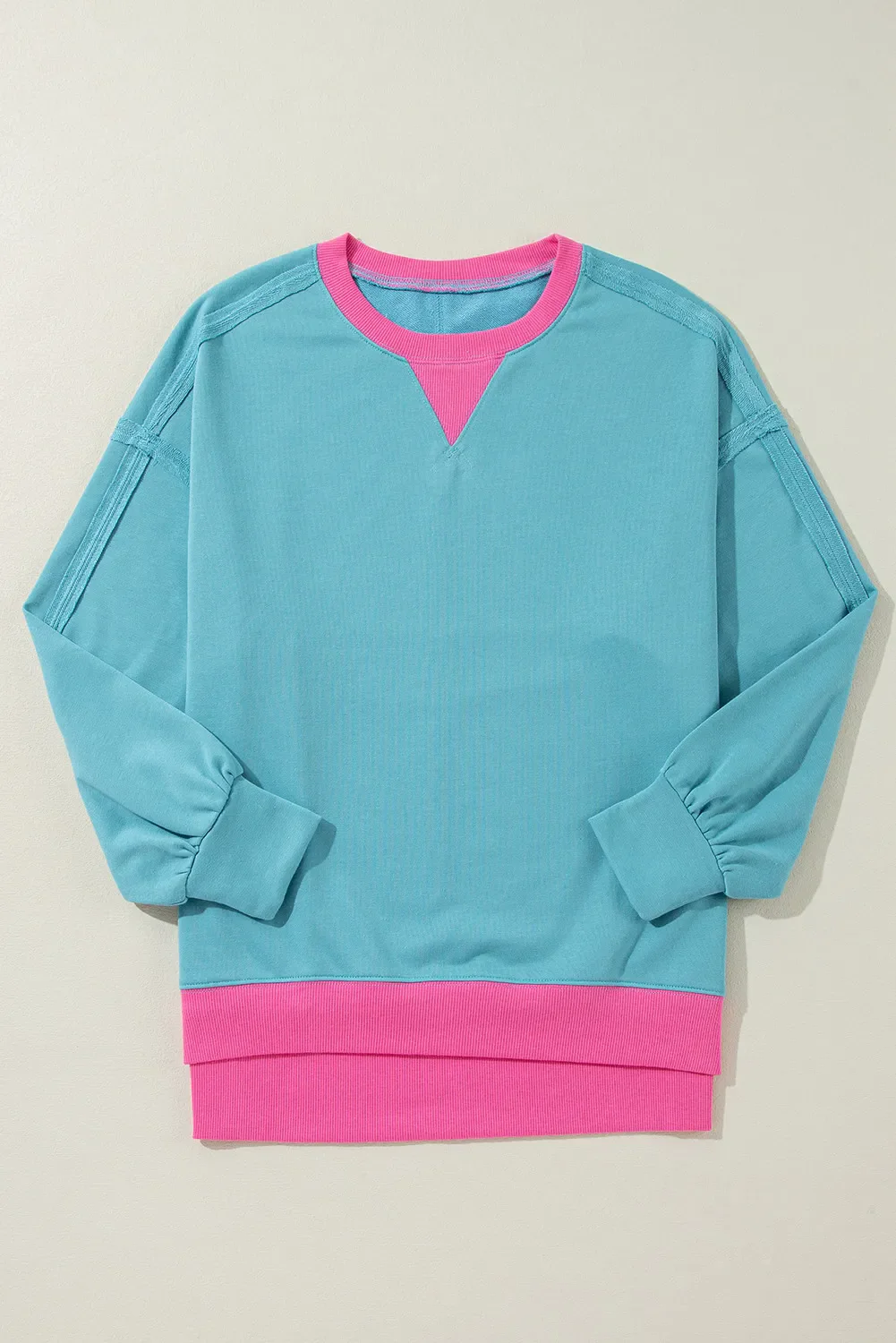 Contrast Round Neck Dropped Shoulder Long Sleeve Sweatshirt - Image 3