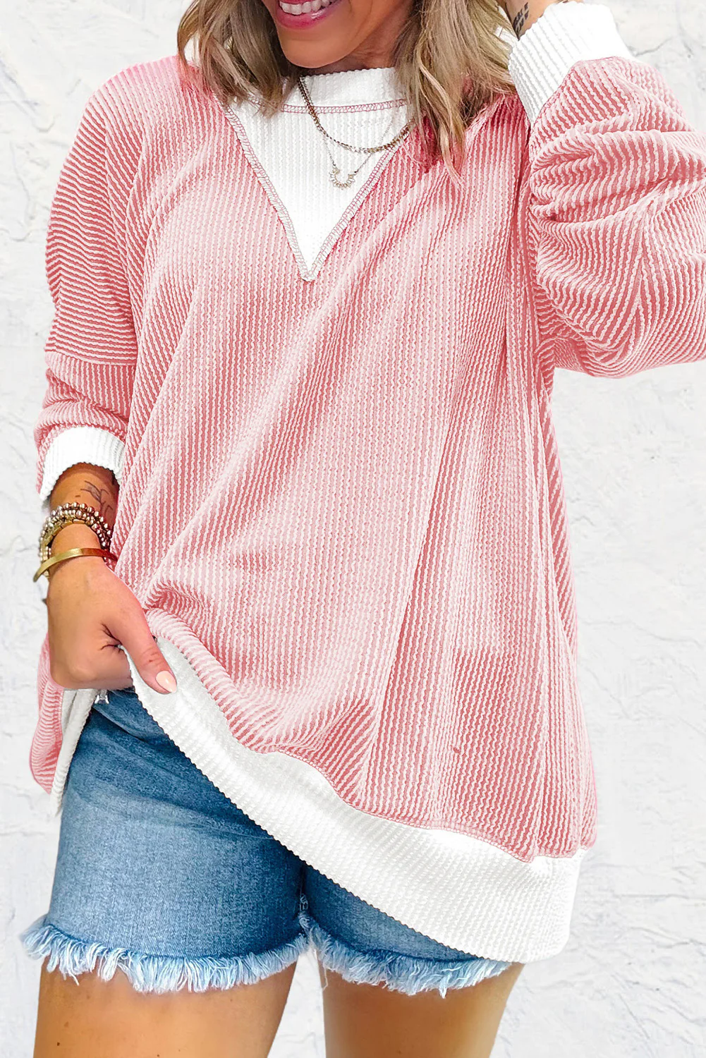 Contrast Round Neck Long Sleeve Sweatshirt - Image 2