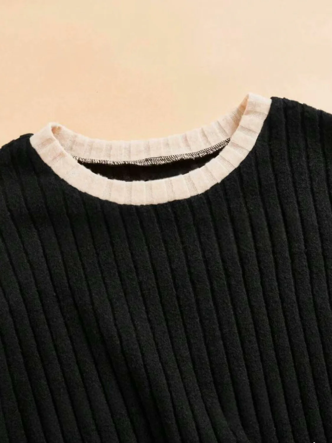 Contrast Round Neck Long Sleeve Top and Bootcut Pants Set - Image 14