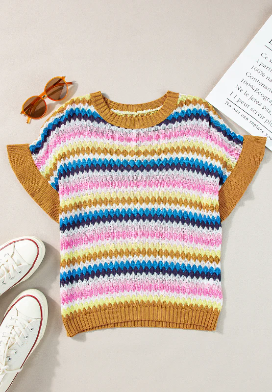 Contrast Round Neck Short Sleeve Sweater - Image 14