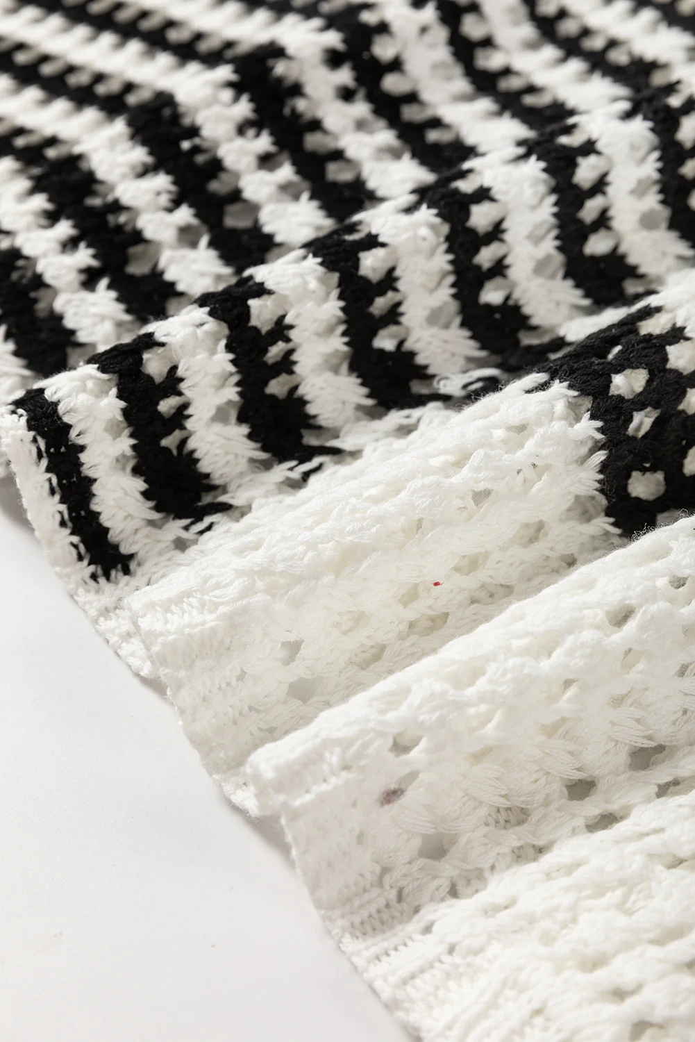 Contrast Striped Crochet Long Sleeve Knit Cover Up - Image 9